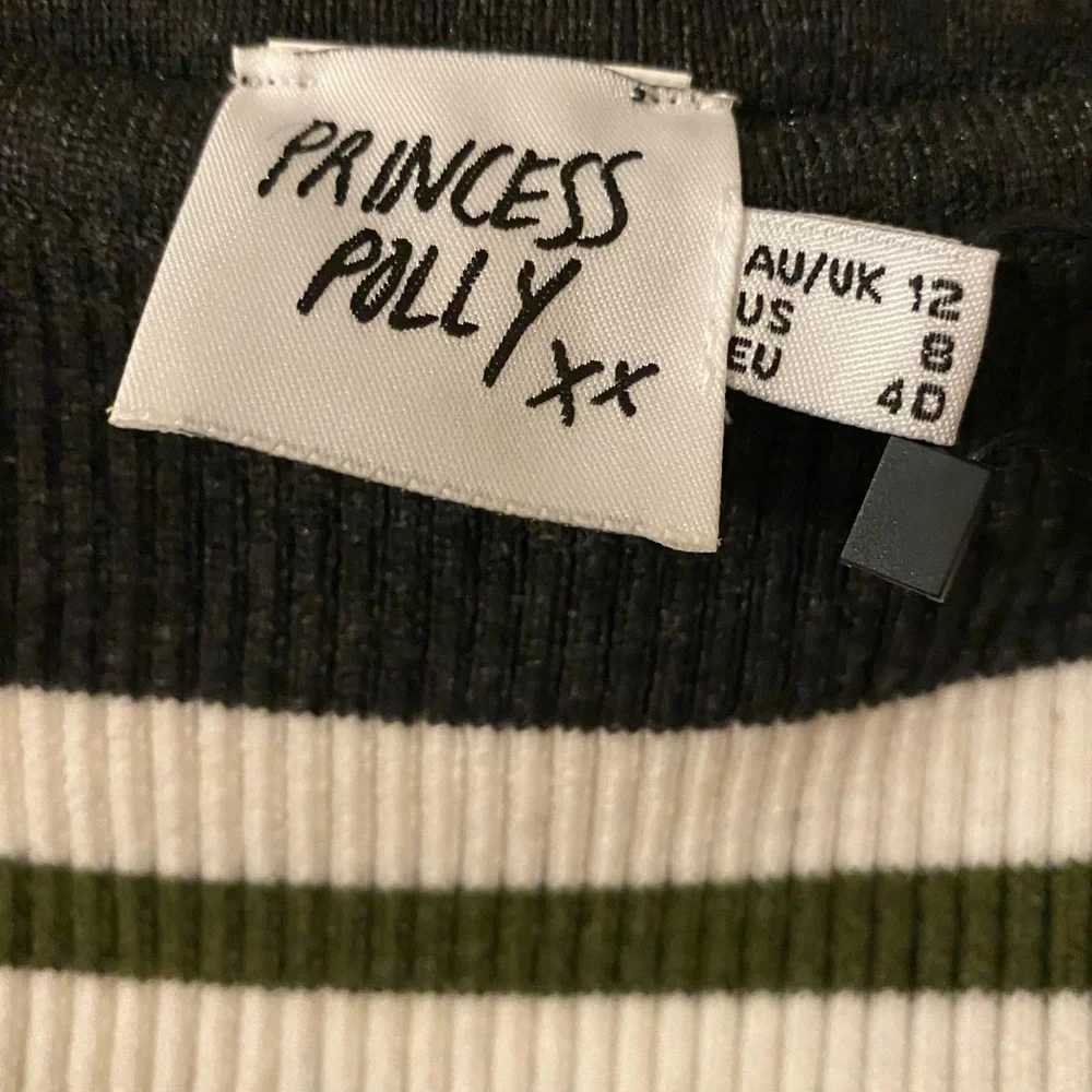 Princess Polly Black Ribbed Strapless Crop Top with White & Olive Stripes - Picture 4 of 5